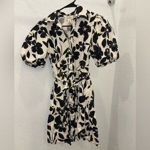 Jessica Simpson Black and Cream Floral Long Sleeve Dress